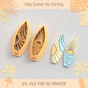 Surfboard Earring Clay Cutter: Summer Jewelry STL File (4 Sizes)