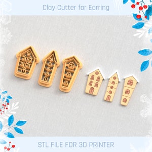 Christmas Gingerbread House Pack Clay Cutter, Winter Earring Cutters, Christmas Clay Cutters, 5 Sizes, STL Earring, Digital STL File