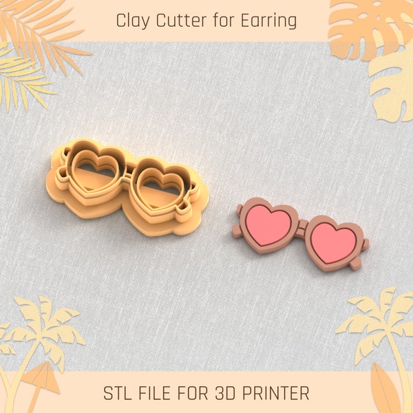 Heart Glasses Clay Cutter, Glasses Earring, Summer Clay Cutters, 5 Sizes, STL Earring, Digital STL File