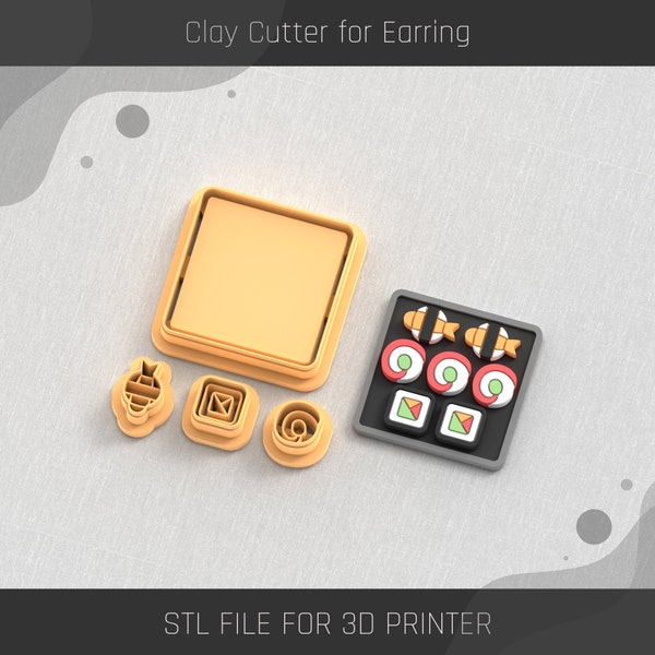 Sushi Box E Polymer Clay Cutter, Basic Clay Cutters, 4 Sizes, STL Earring, Digital STL File