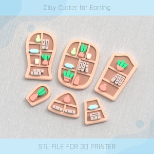 Cabinet Shelves with Items Clay Cutter, Bookshelf Clay Cutter, 3 Sizes, STL Earring, Digital STL File
