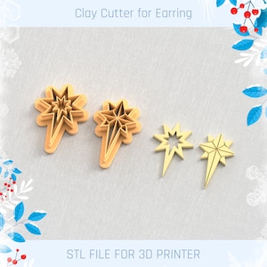 Christmas North Star Clay Cutter, Winter Earring Cutters, Christmas Clay Cutters, 5 Sizes, STL Earring, Digital STL File