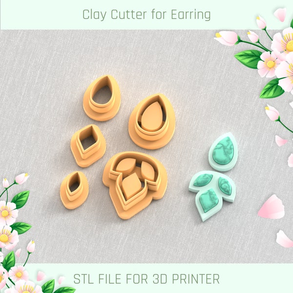 Earring with Precious Stones D Clay Cutter, Earring Clay Cutter, 5 Sizes, STL Earring, Digital STL File