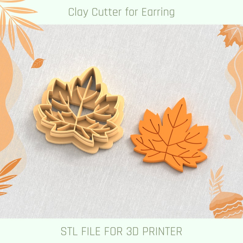 May include: A 3D printed clay cutter for earrings in the shape of a maple leaf. The cutter is made of brown plastic and has a detailed design. STL FILE FOR 3D PRINTER.