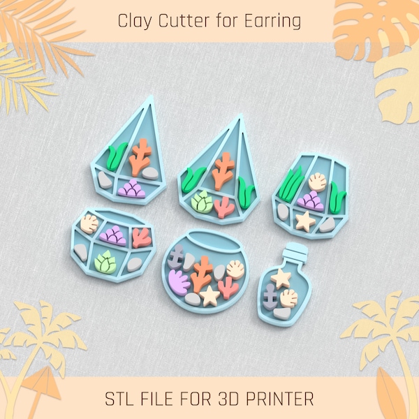 Summer Big Terrarium Pack with Sea Items, Summer Clay Cutters, 4 Sizes, STL Earring, Digital STL File