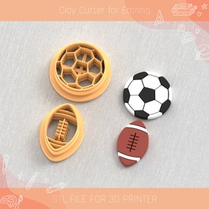 American Football and Soccer Ball Clay Cutter, Back to School Earring Clay Cutter, 6 Sizes, STL Earring, Digital STL File