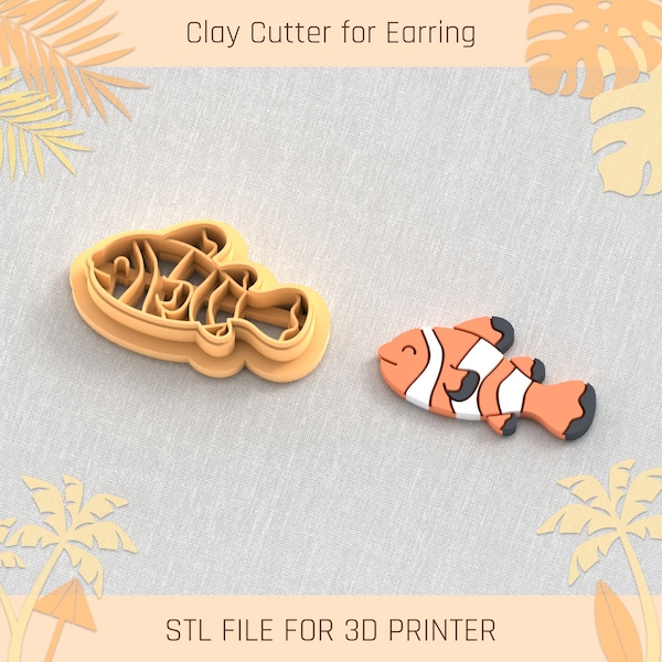 Clownfish Polymer Clay Cutter, Clownfish Earring, Summer Clay Cutters, 5 Sizes, STL Earring, Digital STL File