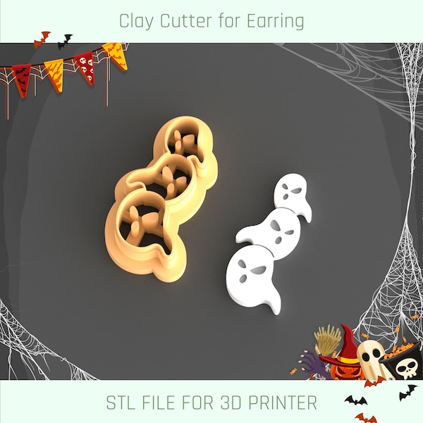 Three Ghosts Clay Cutter, Halloween Clay Cutter, 5 Sizes, STL Earring, Digital STL File