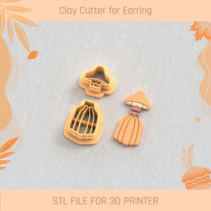 Pumpkin Mushroom Clay Cutter: STL-bestand herfstoorbel (digitale download, 5 maten)