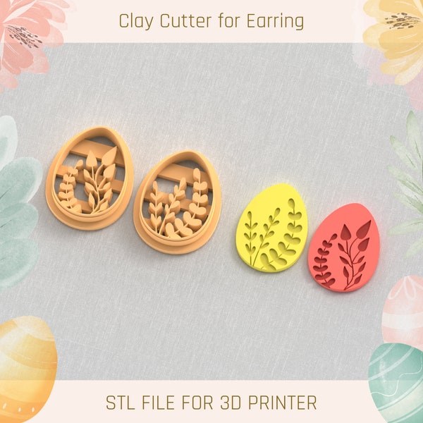 Eggs with Plants Easter Polymer Clay Cutters, 5 Sizes, STL Earring, Digital STL File