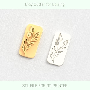 Leafy Botanical Branch Clay Stamp, Ceramic Stamp, Clay Texture, STL Earring, Digital STL File
