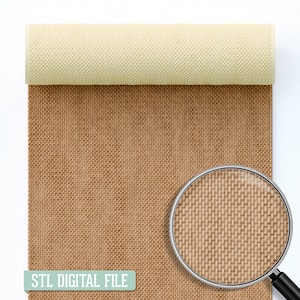 Könnte beinhalten: Nahaufnahme eines braunen Gewebes mit einer vergrößerten Ansicht der Textur. Der Stoff ist aufgerollt und der Text "STL DIGITAL FILE" ist in der linken unteren Ecke sichtbar.