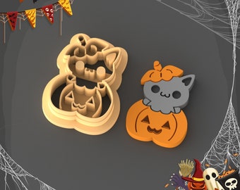 Cat in Pumpkin Clay Cutter, Halloween Clay Cutter, 5 Sizes, STL Earring, Digital STL File