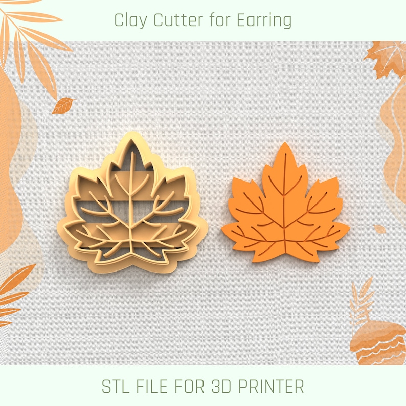 May include: A 3D printed clay cutter for earrings in the shape of a maple leaf. The cutter is made of brown plastic and has a detailed design. STL FILE FOR 3D PRINTER.