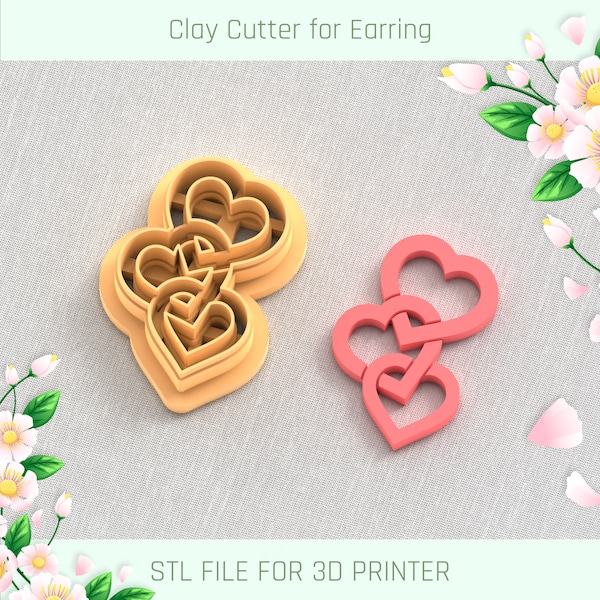 Valentine's Day Intertwined Hearts Clay Cutter, Valentines Day Polymer Clay Cutter, 5 Sizes, STL Earring, Digital STL File