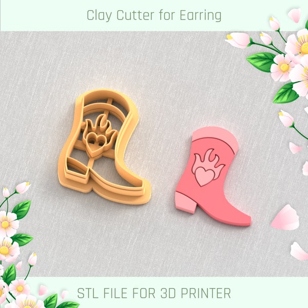 Valentine's Day Boot Flaming Love Clay Cutter, Valentines Polymer Clay Cutter, 5 Sizes, STL Earring, Digital STL File