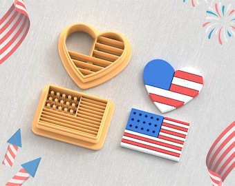 USA Flag Polymer Clay Cutter Set: 4th of July Earring STL File
