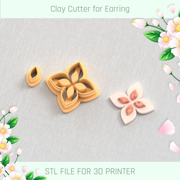 Flower Earring with Precious Stones Clay Cutter, Earring Clay Cutter, 5 Sizes, STL Earring, Digital STL File