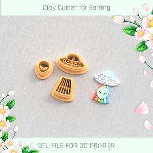 Ufo with Rainbow and Alien Clay Cutter, Spring Clay Cutters, 5 Sizes, STL Earring, Digital STL File