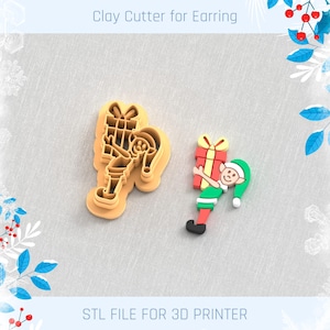 Elf with Gift Clay Cutter, Winter Earring Cutters, 5 Sizes, STL Earring, Digital STL File