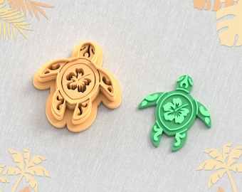 Taglierina in argilla a forma di tartaruga con fiore tropicale: file STL per orecchini (download digitale)