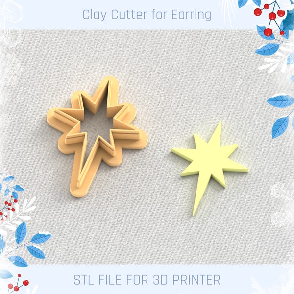 Northern Star, Christmas Clay Cutters, 5 Sizes, STL Earring, Digital STL File