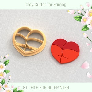 Peach Butt Heart Clay Cutter: Valentine&#39;s Earring STL File (Digital Download)