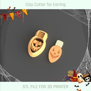 Puede incluir: Dos cortadores de arcilla impresos en 3D con forma de bombilla con caras de calabaza. ARCHIVO STL PARA IMPRESORA 3D.