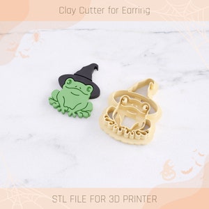 Frog in Witch Hat Clay Cutter, Halloween Clay Cutter, 5 Sizes, STL Earring, Digital STL File