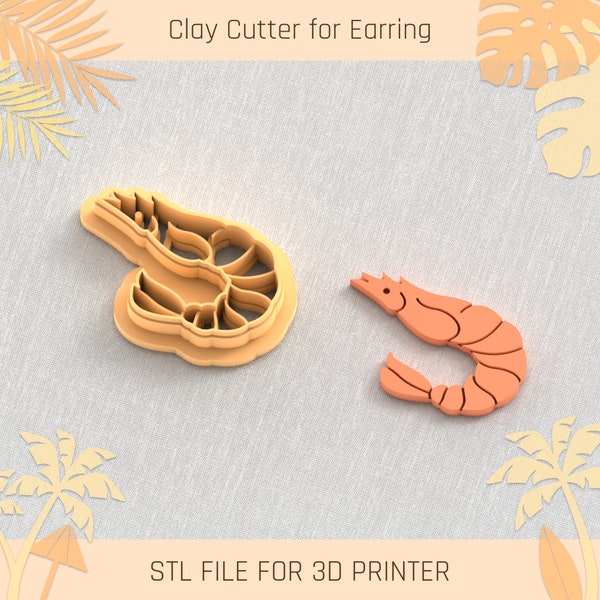 Shrimp Polymer Clay Cutter, Shrimp Earring, Summer Clay Cutters, 5 Sizes, STL Earring, Digital STL File