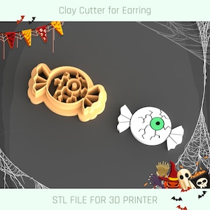 Spooky Candy Eye Clay Cutter, Halloween Clay Cutter, 5 Sizes, STL Earring, Digital STL File