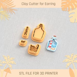 Puede incluir: Conjunto de cinco cortadores de arcilla impresos en 3D para pendientes, con un diseño de faro en una botella. Los cortadores están hechos de plástico marrón claro y están diseñados para usar con arcilla polimérica.