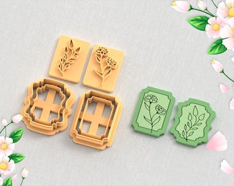 Peony Flower Stamp & Frame Clay Cutter Set: STL Earring File (Digital Download)