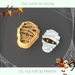 May include: Two 3D printed cookie cutters shaped like a mummy's head. The cutters are made for making Halloween-themed cookies or fondant decorations. STL FILE FOR 3D PRINTER.
