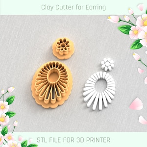 Shell Earring with Precious Stones B Clay Cutter, Earring Clay Cutter, 4 Sizes, STL Earring, Digital STL File