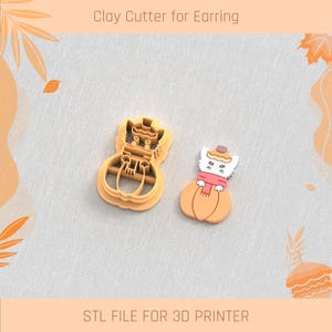 Cat in Pumpkin Clay Cutter: STL-bestand herfstoorbel (digitale download, 5 maten)