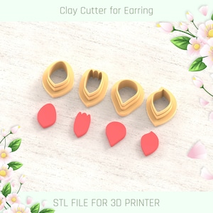 Flower Petals Set B Clay Cutter, Spring Clay Cutters, STL Earring, 4 Sizes, Digital STL File