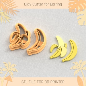 Banana Set Clay Cutter, Banana Earring, Summer Clay Cutters, 5 Sizes, STL Earring, Digital STL File