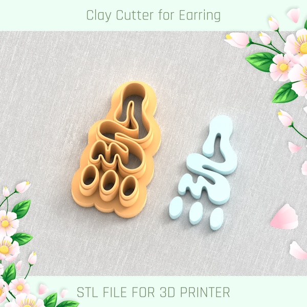 Organic Combo E Clay Cutter, 5 Sizes, STL Earring, Digital STL File