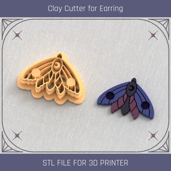 Moth Clay Cutter, Mystical Clay Cutter, 5 Sizes, STL Earring, Digital STL File