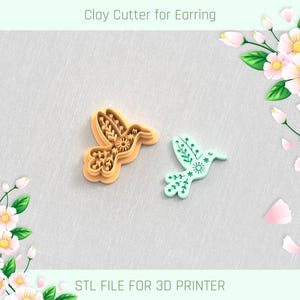 Folk Art Humming-Bird Clay Cutter, Spring Clay Cutters, 5 Sizes, STL Earring, Digital STL File
