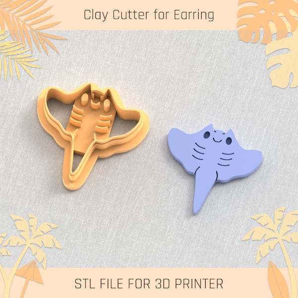 Stingray Clay Cutter, Stingray Earring, Summer Clay Cutters, 6 Sizes, STL Earring, Digital STL File