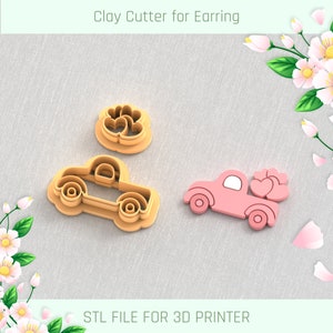 Valentine's Day Hearts Car Clay Cutter, Valentines Day Polymer Clay Cutter, 5 Sizes, STL Earring, Digital STL File