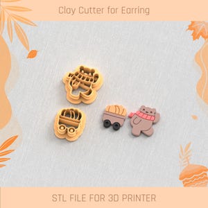 Bear Cart Pumpkin Clay Cutter: STL-bestand herfstoorbel (digitale download, 6 maten)