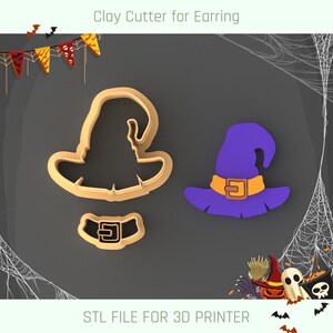 May include: A 3D printable STL file for a witch hat clay cutter. The cutter is designed to create two different styles of witch hats, one with a brim and one without. The file is perfect for creating Halloween-themed crafts.