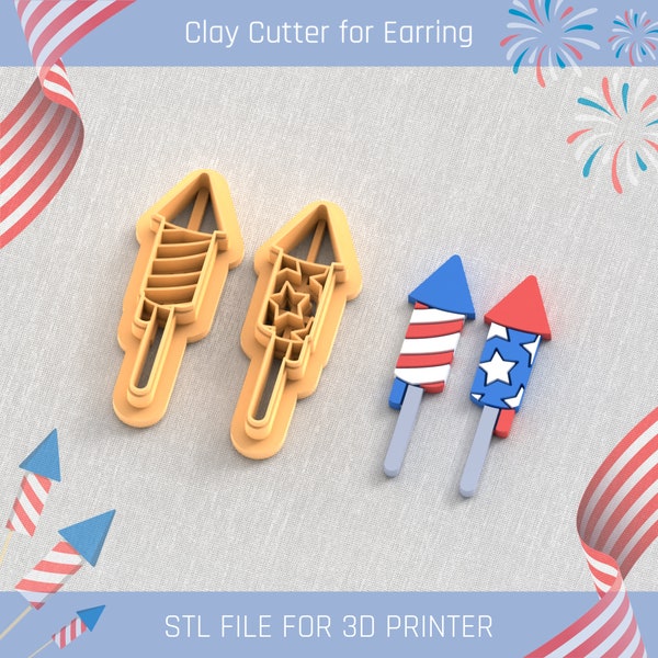 Festive Fireworks Set Polymer Clay Cutter, Independence Day, Fourth of July, Basic Clay Cutters, 4 Sizes, STL Earring, Digital STL File
