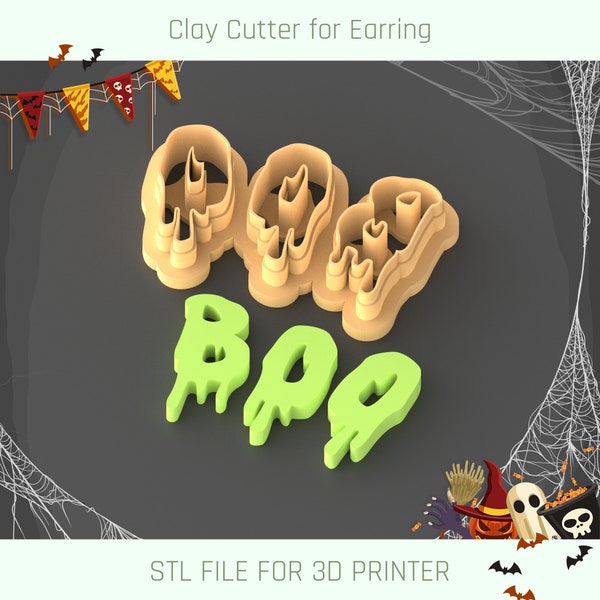 Boo! Clay Cutter, Halloween Clay Cutter, Halloween Clay Accessories, 5 Sizes, STL Earring, Digital STL File