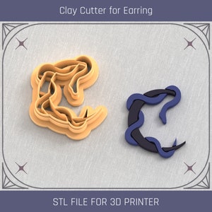 Moon With Snake Clay Cutter, Mystical Clay Cutter, 5 Sizes, STL Earring, Digital STL File