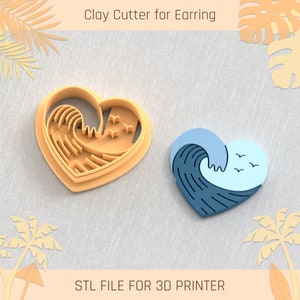Sea Landscape Heart Clay Cutter: Summer Earring STL File (Digital Download)