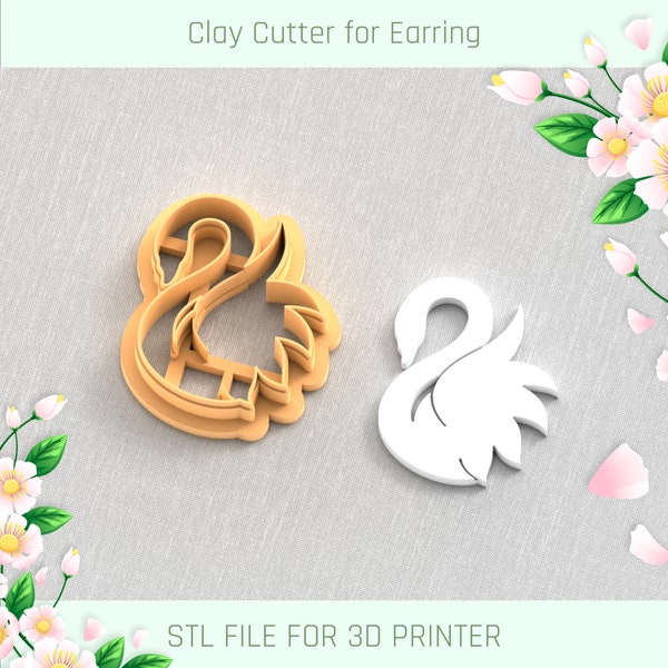 Valentine's Day Swan Clay Cutter, Valentines Day Polymer Clay Cutter, 5 Sizes, STL Earring, Digital STL File